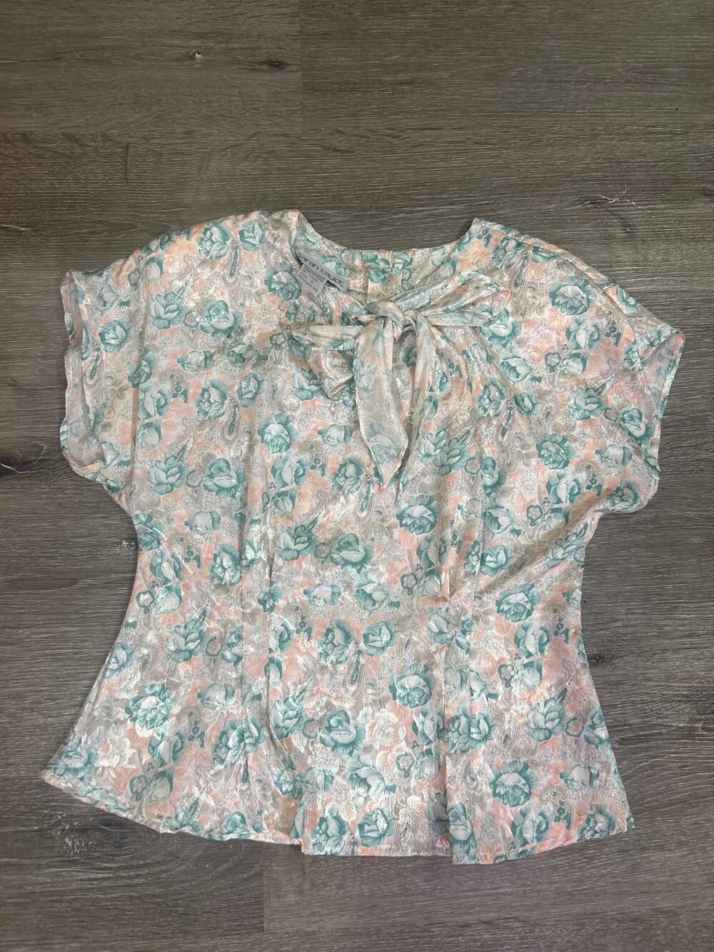 Vintage Sarah Taylor Blouse sz 5 Bow Secretary Top Floral Made Korea 70s 80s